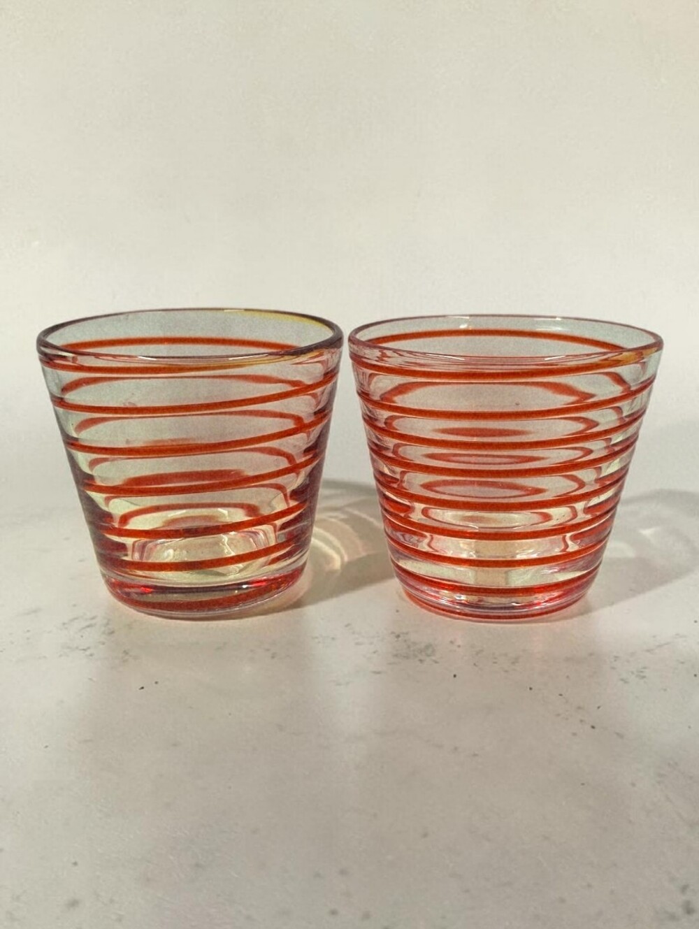 Crate & Barrel Red Swirl Glass Votive Candle Holder Set Of 2